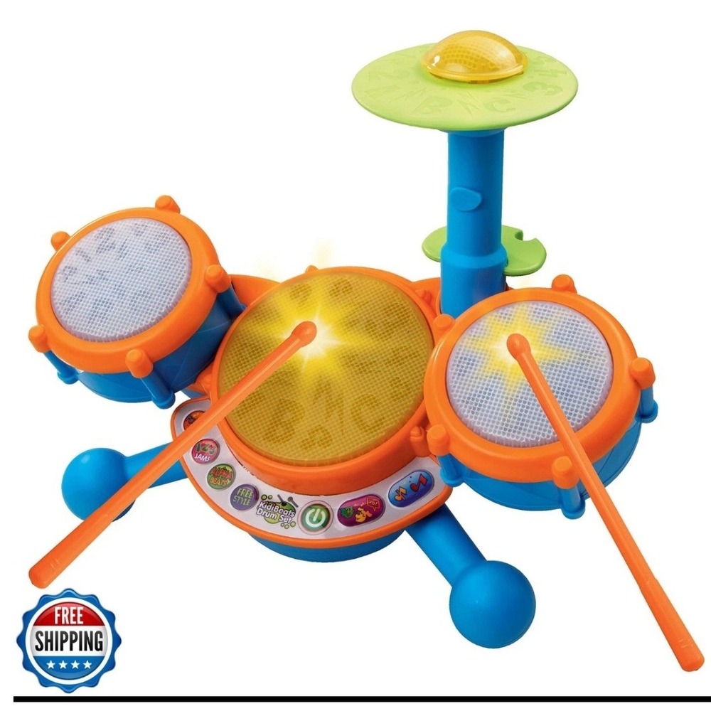 VTech KidiBeats Drum Set Kids Learning Toy 80-134401 Blue Orange Musical Drums - Picture 1 of 8